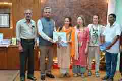 Today the delegates from France, Ms. Celine Bettinelli, Ms. Anne Sophie, and Ms. Annabel visited Sabarmati Ashram and Viveka Loka at the MGRDPR University Campus, Gadag. They have offered their respects to Mahatma Gandhiji and swamy vivekananda and interacted with Vice Chancellor and faculty members and expressed their happiness about actvities in the university. Discussed about academic and research collaboration.